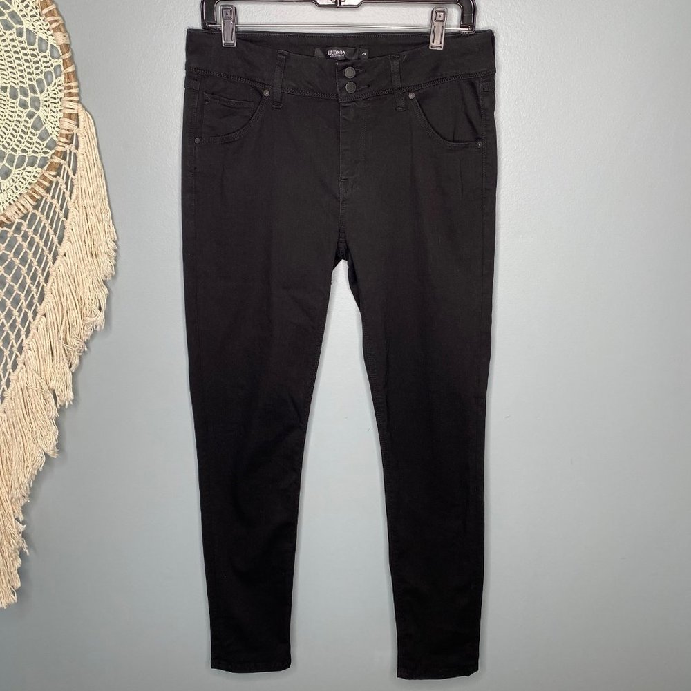 Hudson Black Collin Skinny Jeans with Flap Pockets